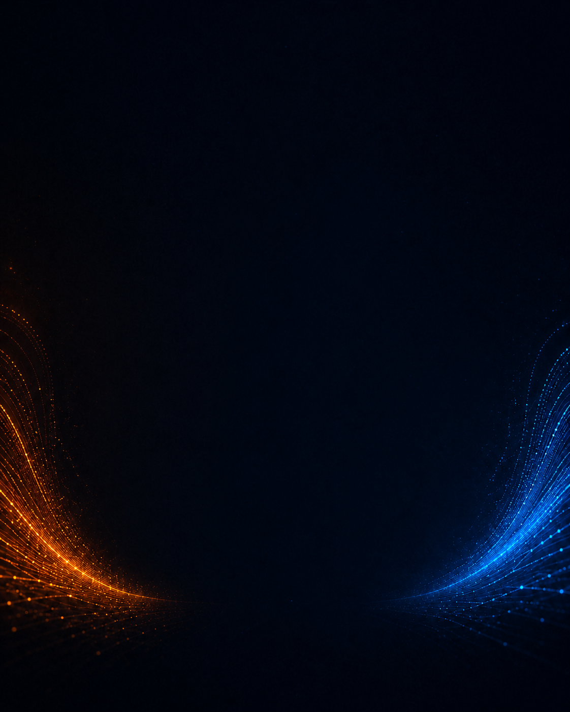 Flujos de datos naranja y azul convergiendo